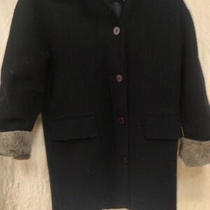 Hilary Radley Black Pea Coat Size 4 with Fur Accents Wool